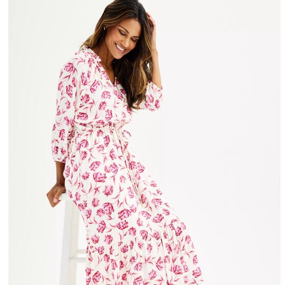 0309 NWT Draper James 3XL Rayon MSRP $88 Cinched Waist MIDI Dress - Picture 1 of 5